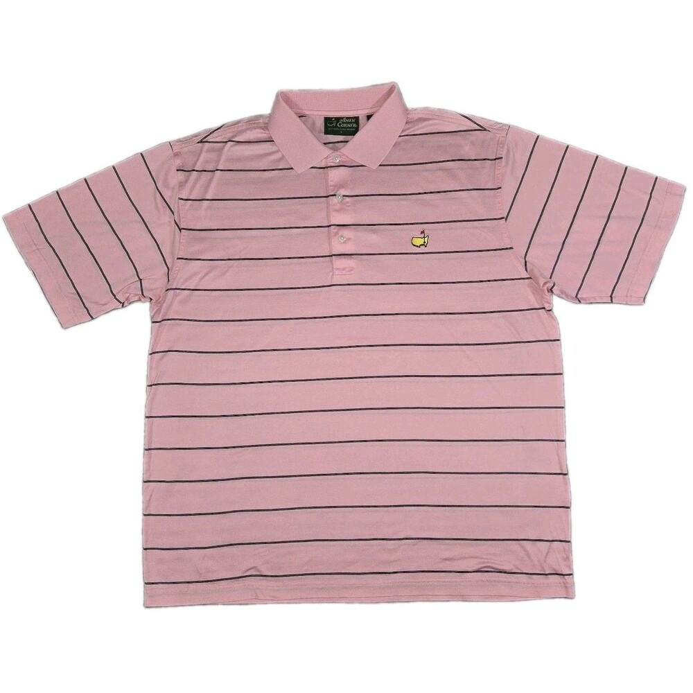Mens Amen Corner Masters Golf Polo Large Pink Striped Pima Cotton Augusta Logo